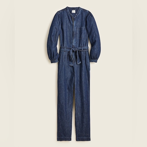 J. Crew Size 2 Puff-Sleeve Denim Jumpsuit, *Missing Belt - Picture 2 of 16